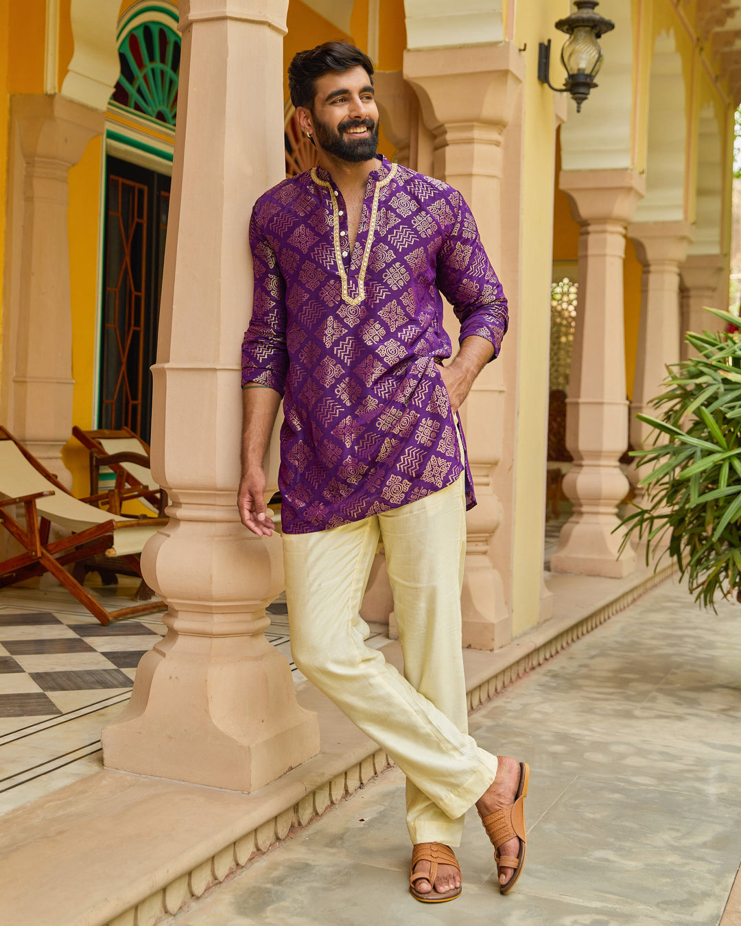 Devam Purple Jacquard Kurta