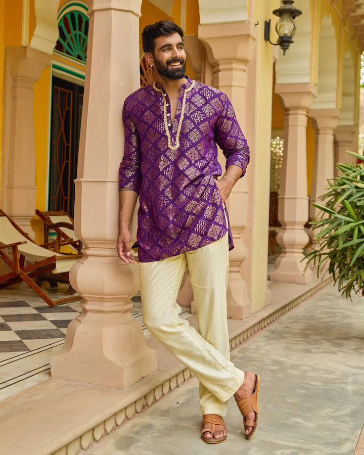 Devam Purple Jacquard Kurta