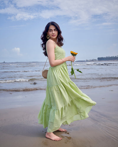 Aviary Green Solid Cotton Dress