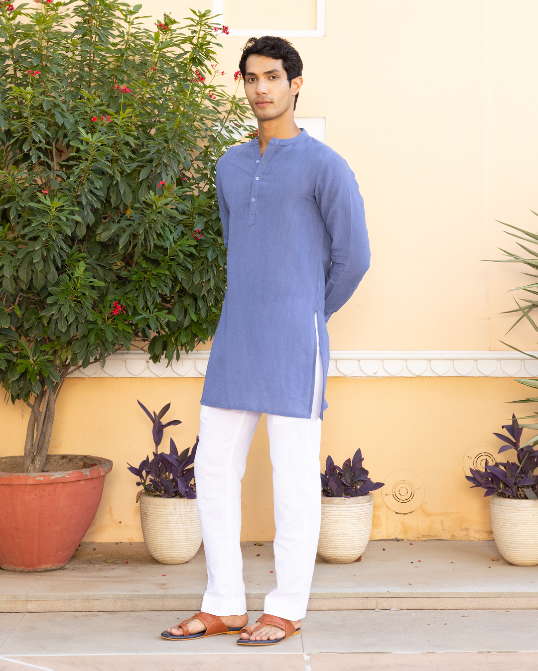 Prabal Blue Solid Cotton Flex Kurta