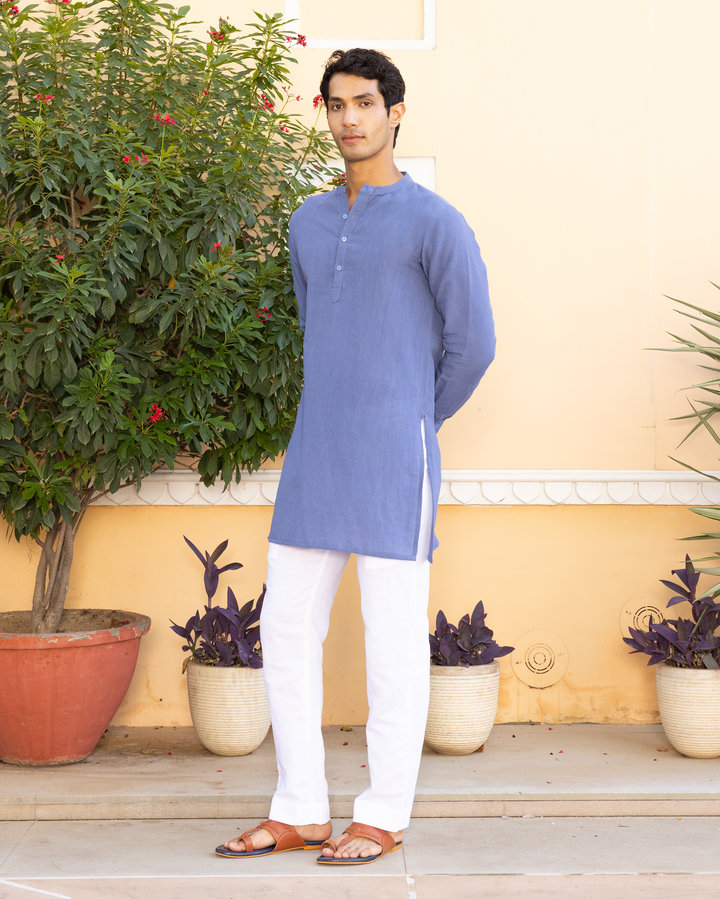 Prabal Blue Solid Cotton Flex Kurta
