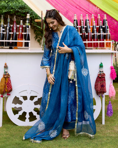 Arogya Blue Bandhani Chanderi Suit Set