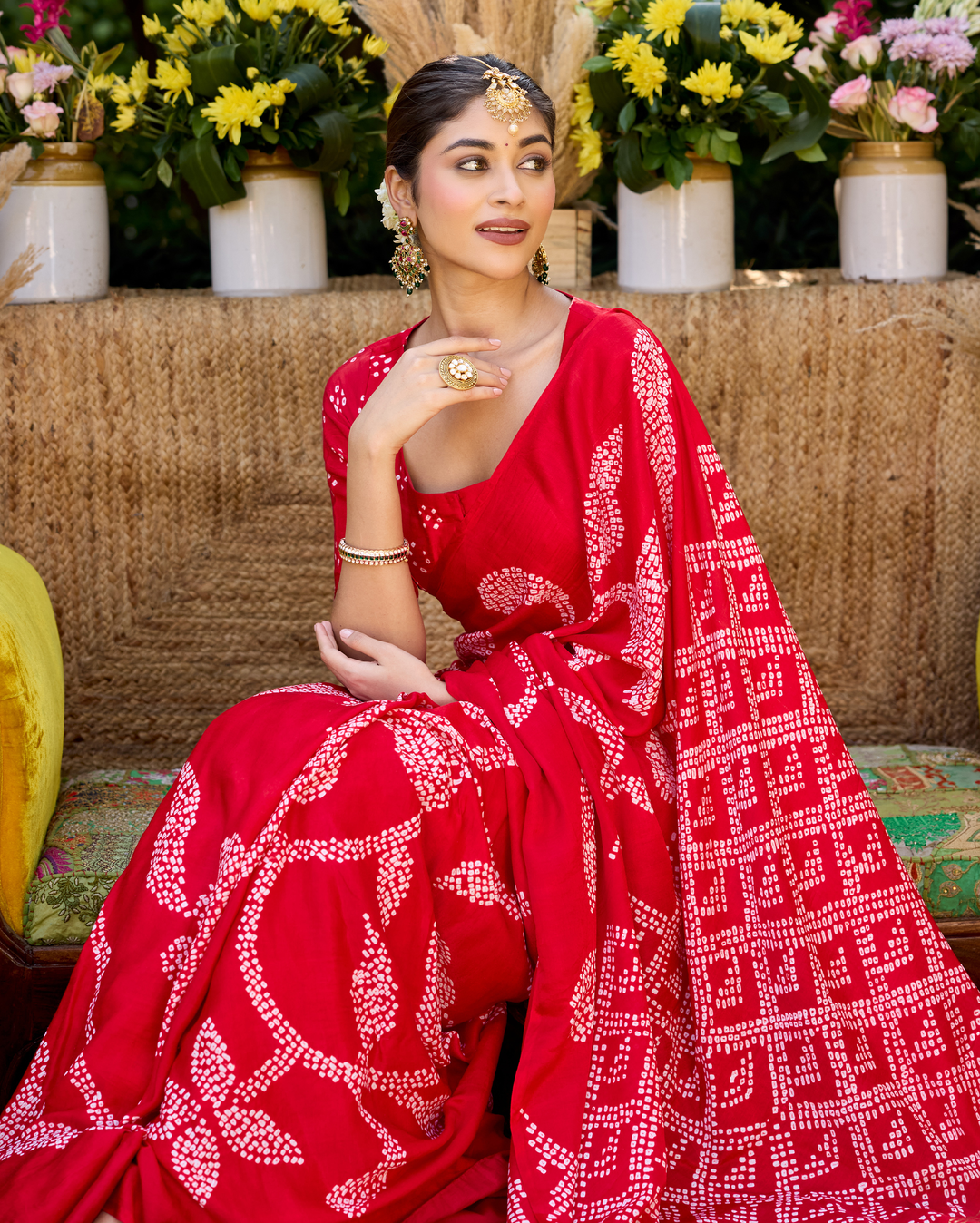 Kumkum Red Gajji Silk Bandhej Saree
