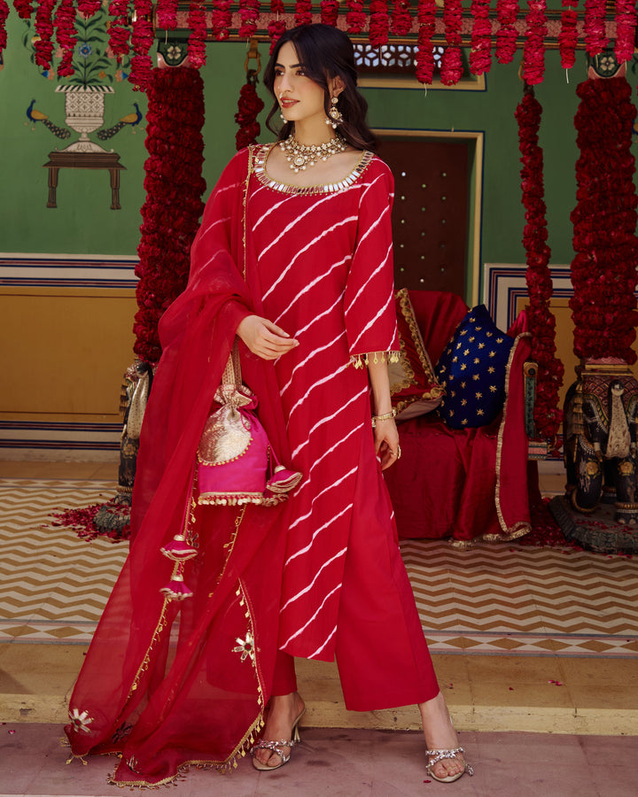 Rukh Pink Leheriya Cotton Suit Set