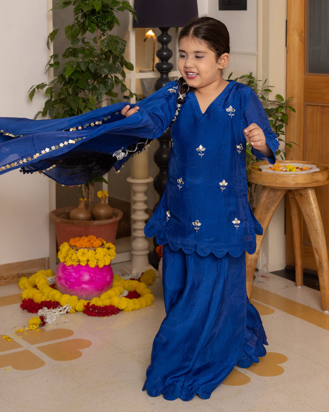 Aira Blue Solid Silk Suit Set