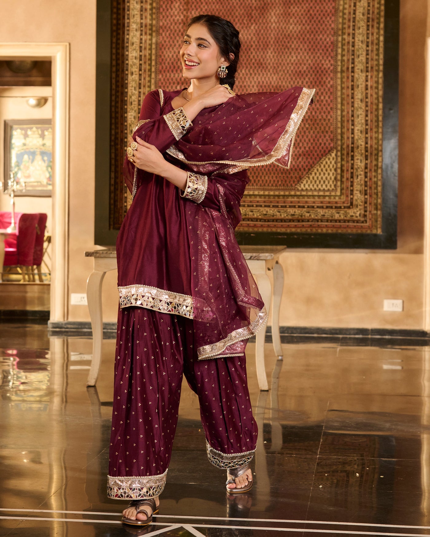 Ira Plum Solid Chanderi Farsi Salwar Set