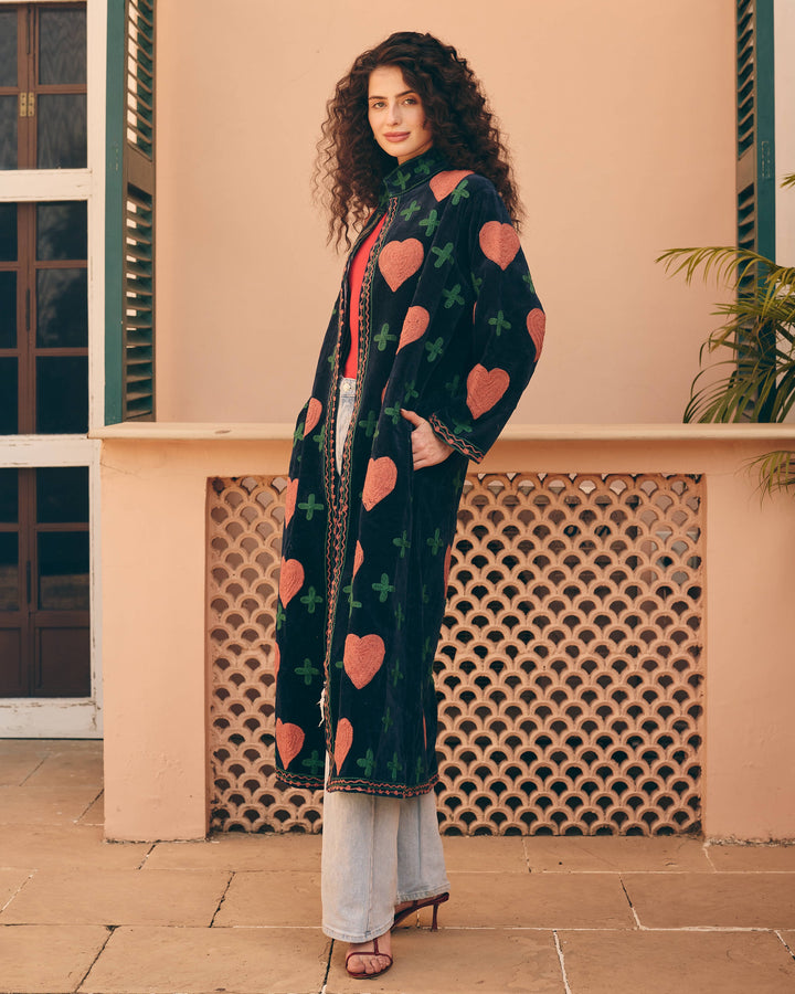 Heart Navy Velvet Suzani Jacket