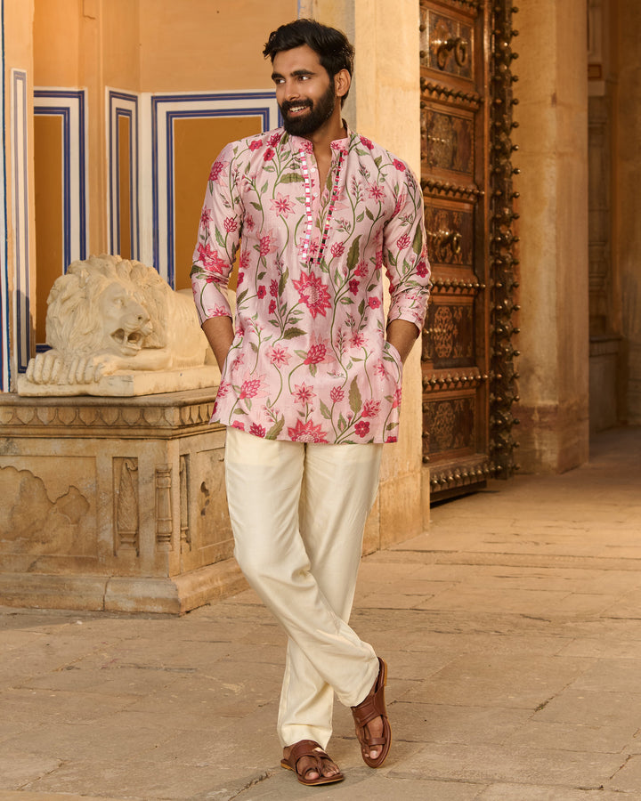 Anirudh Pink Printed Chanderi Kurta