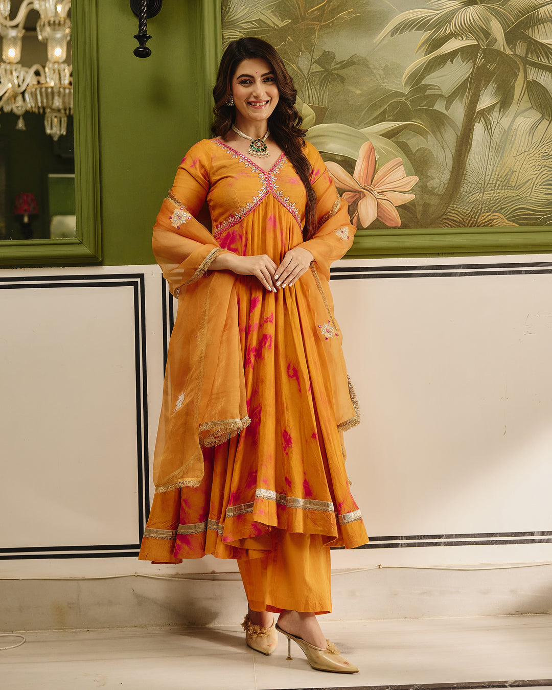 Sapna Orange Pink Tie Dye Muslin Suit Set