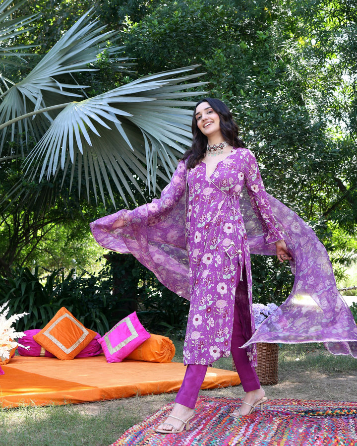 Iris Bloom Purple Printed Georgette Suit Set
