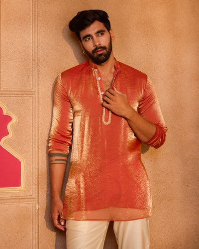 Veerang Orange Tissue Kurta