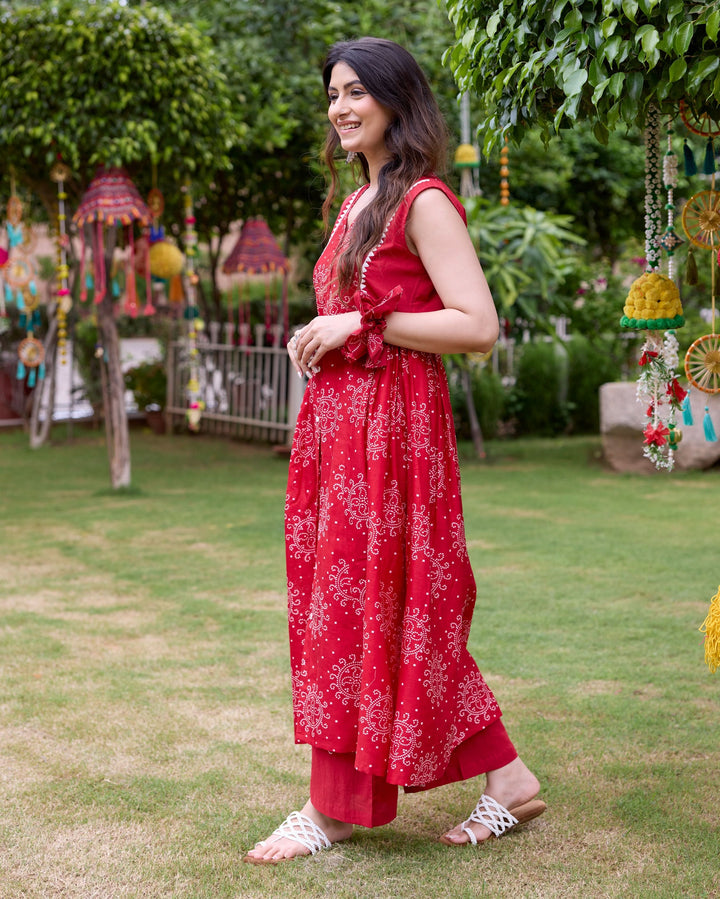 Sifra Red Bandhani Cotton Coord Set