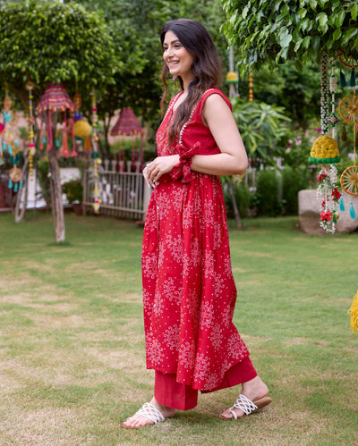 Sifra Red Bandhani Cotton Coord Set