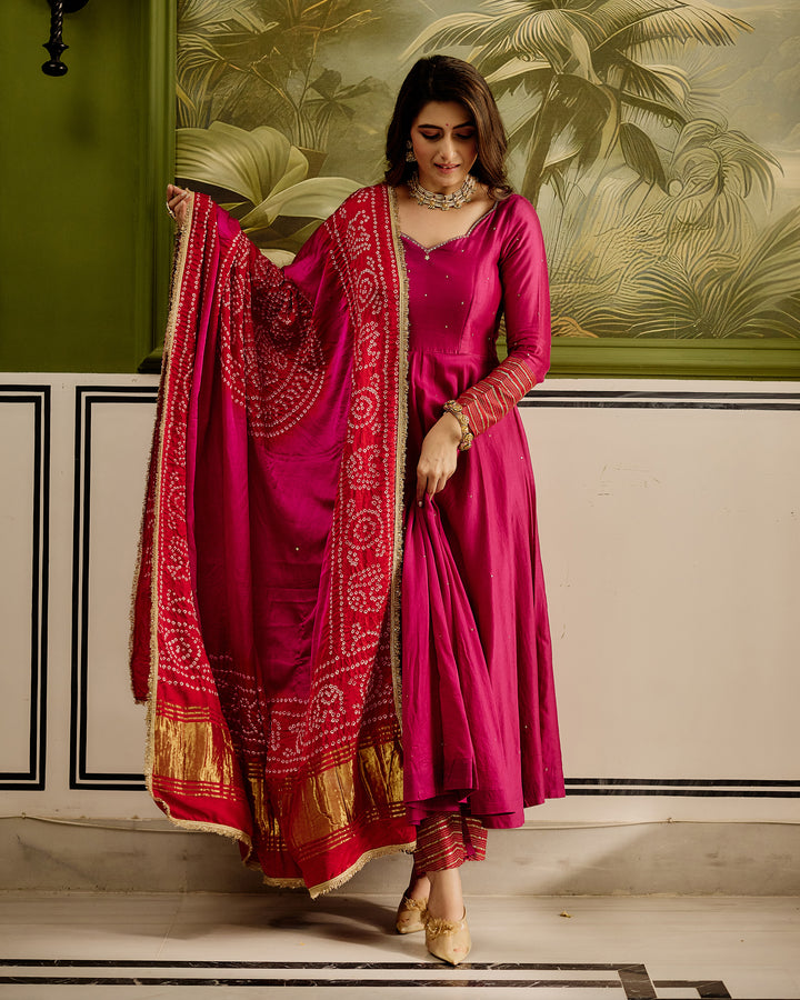 Shagun Pink Embroidered Chanderi Suit Set