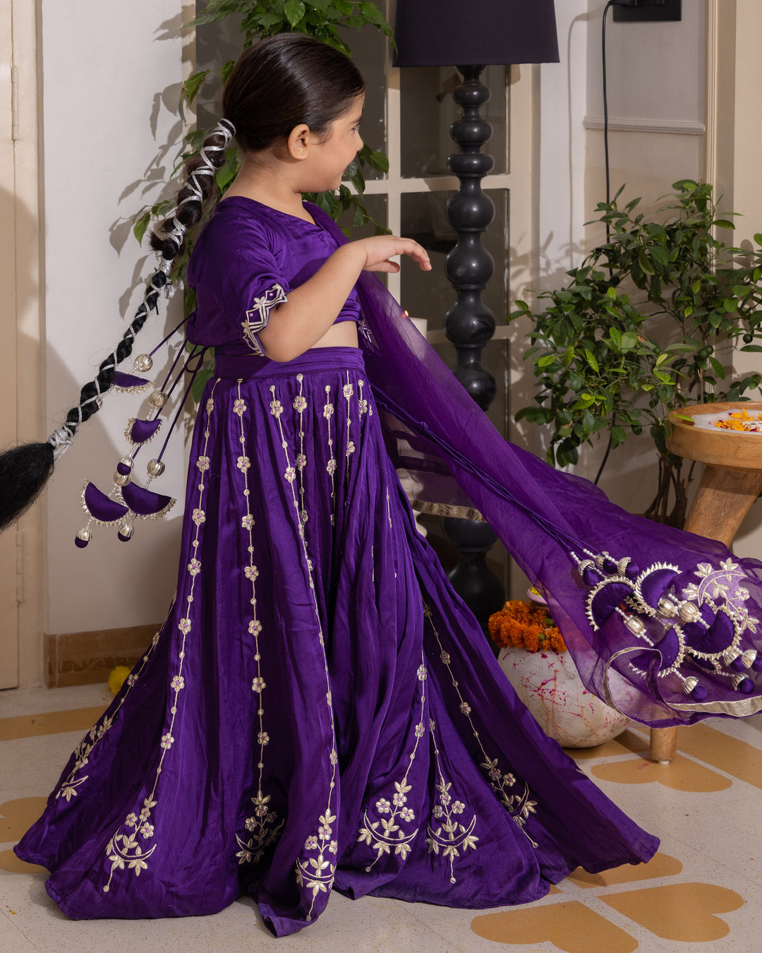 Chiku Purple Solid Satin Lehenga Set