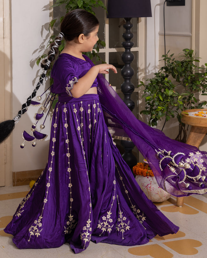 Chiku Purple Solid Satin Lehenga Set