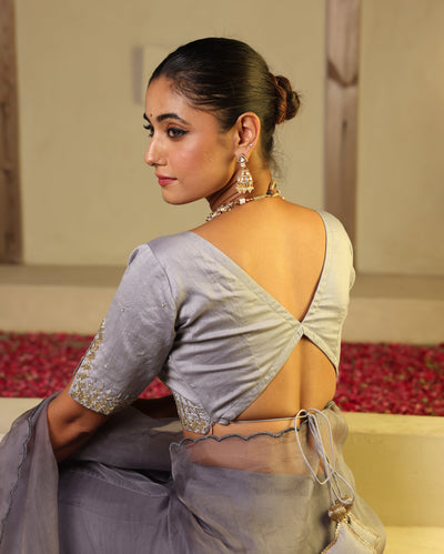 Chhavi Grey Chanderi Embroidered Blouse