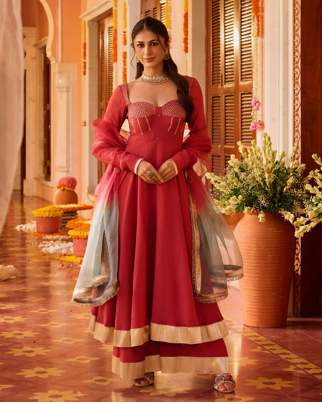 Swastika Rose Pink Embroidered Chanderi Suit Set