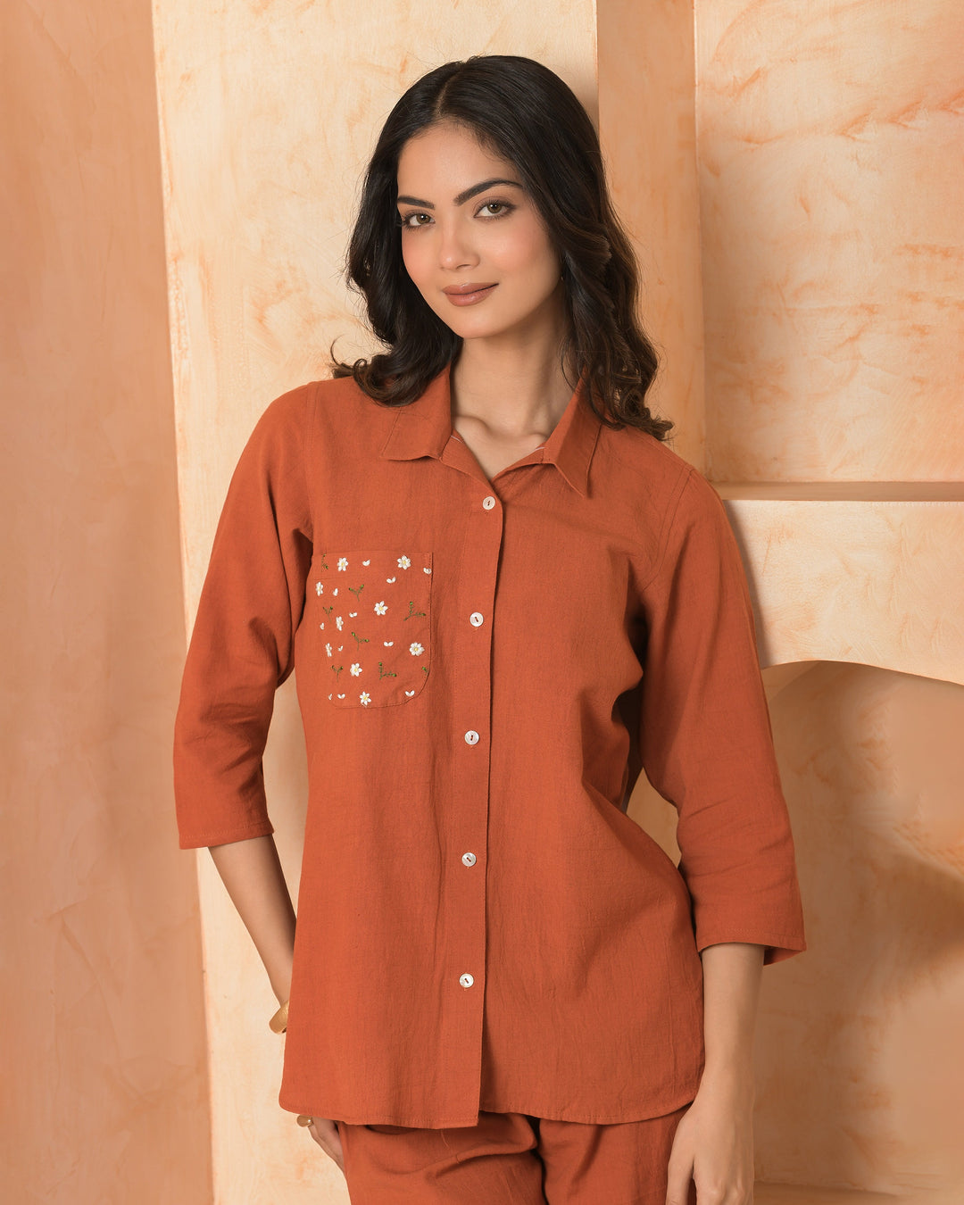 Amethyst Orange Embroidered Cotton Flex Coord Set