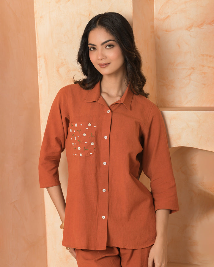 Amethyst Orange Embroidered Cotton Flex Coord Set