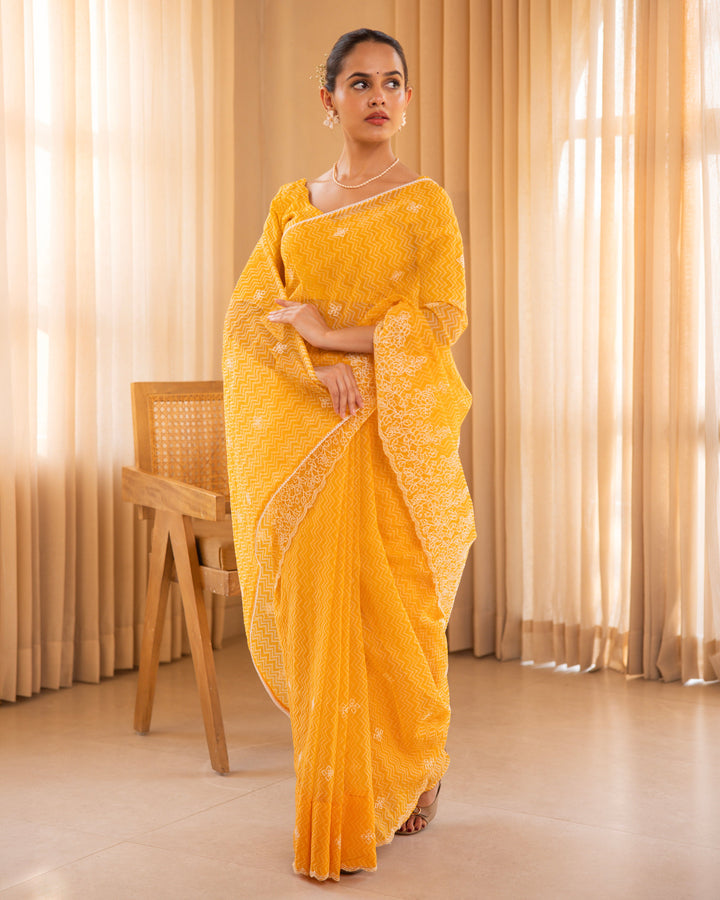 Rangini Yellow Doria Embroidered Saree