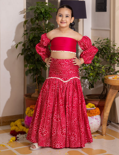 Nayra Pink Bandhani Chanderi Lehenga Set