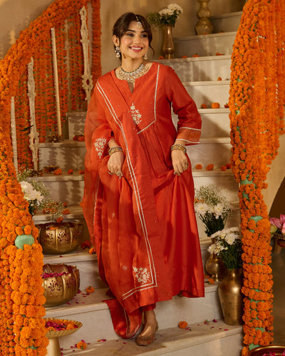 Prakash Rust Orange Solid Chanderi Suit Set