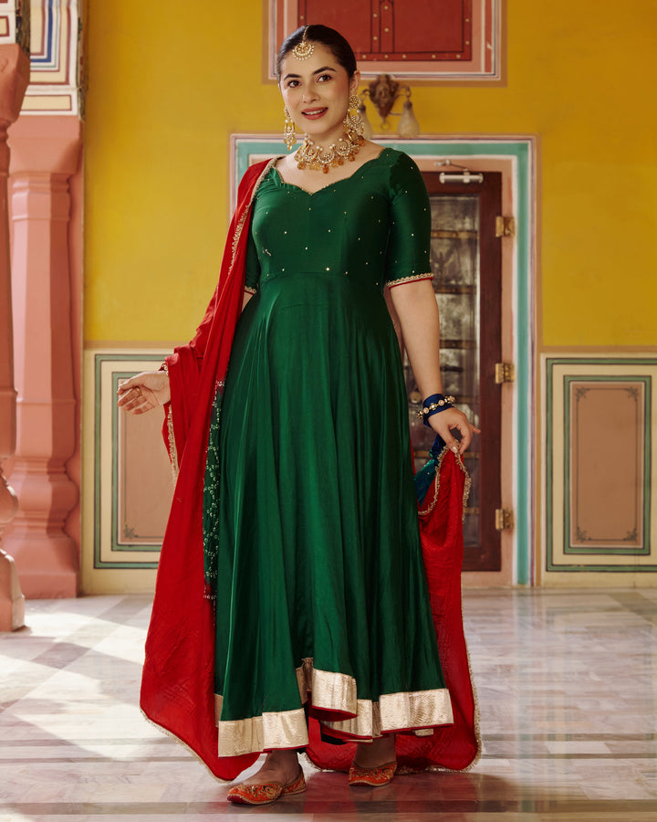 Soma Green Embroidered Chanderi Suit Set
