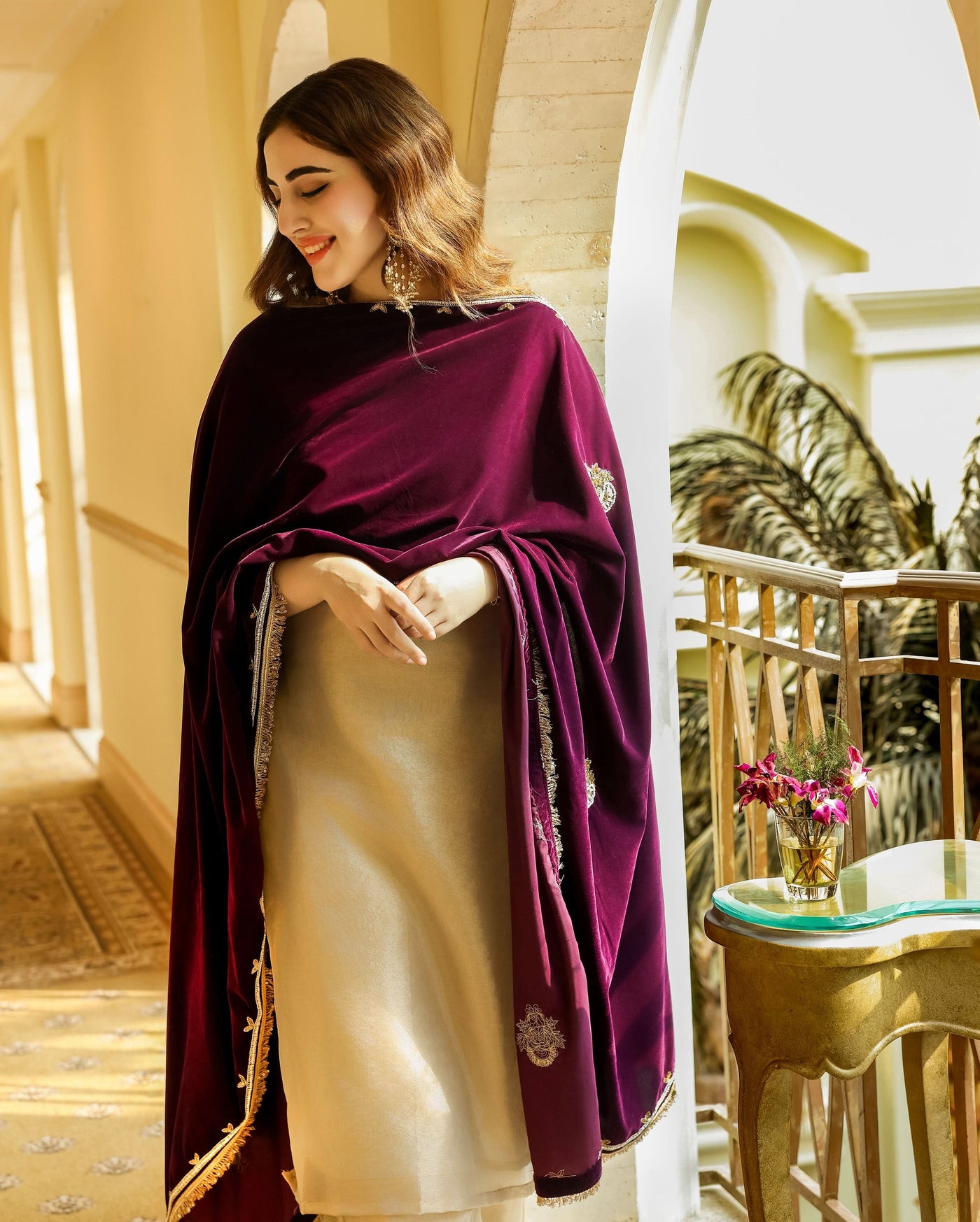 Shop Surkh Purple Solid Velvet Shawl for Women Online in India at