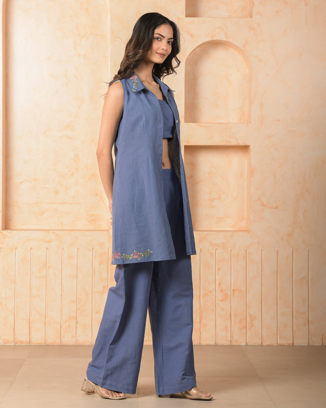 Citrine Blue Embroidered Cotton Flex Coord Set