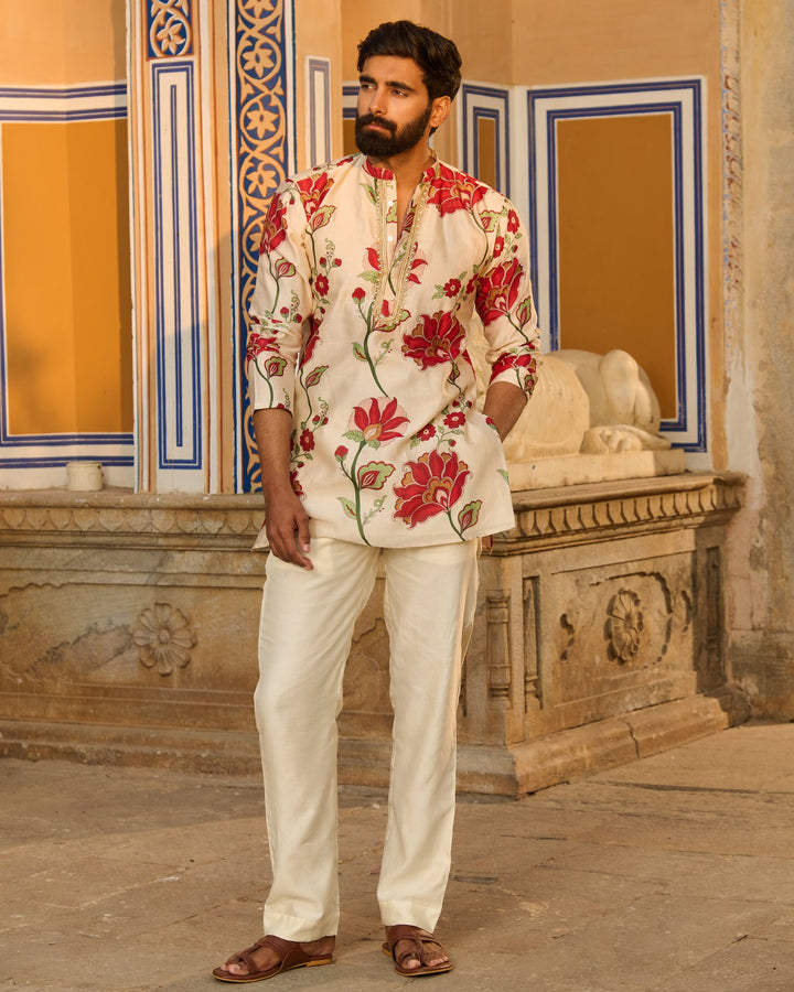 Veer Ivory Printed Chanderi Kurta