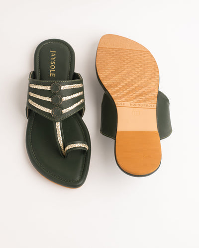 Jalsa Olive Green Kolha Flats 