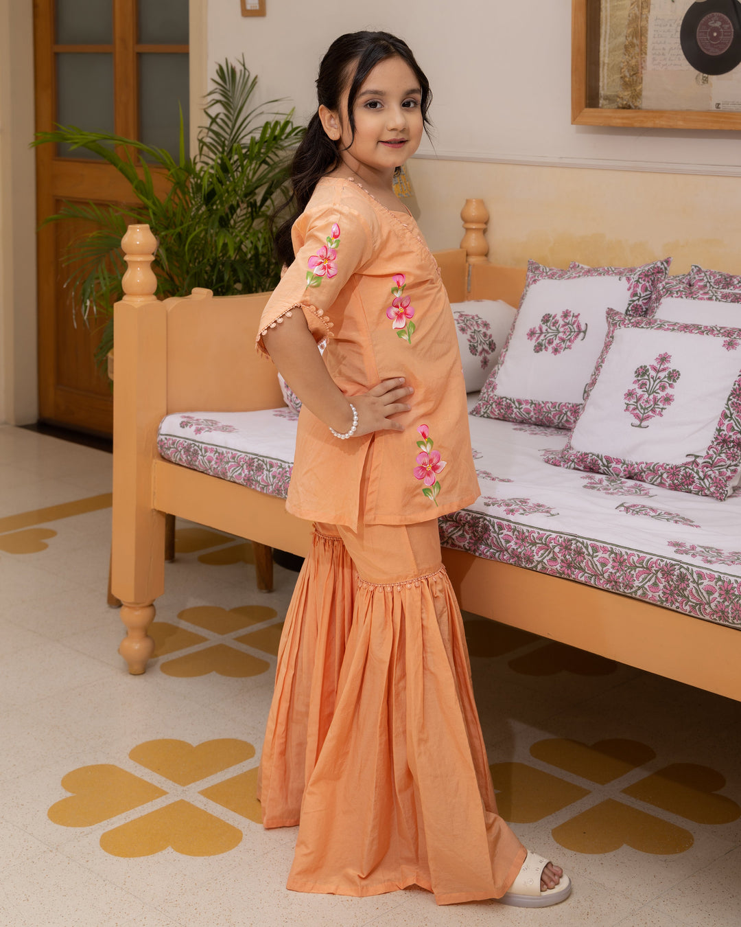 Posie Orange Handpainted Chanderi Coord Set