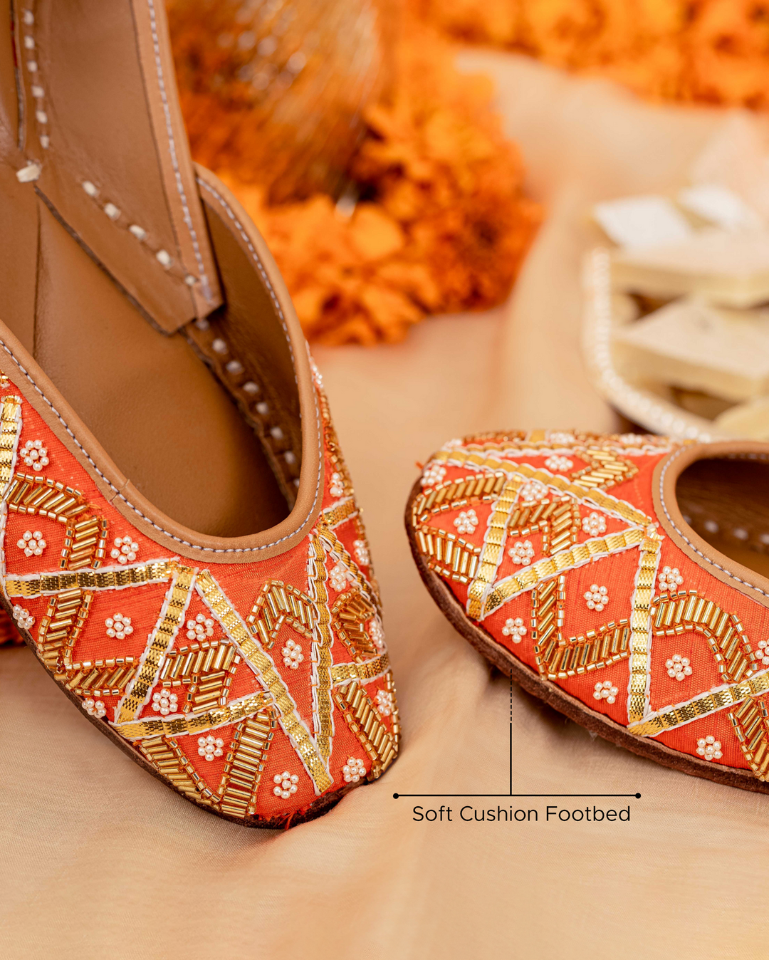 Punchy Orange Handcrafted Jutti