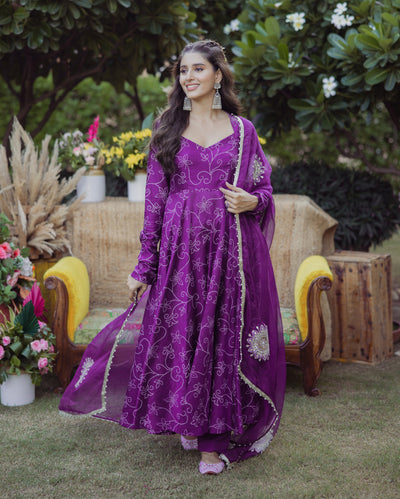 Anuraag Purple Bandhani Muslin Suit Set