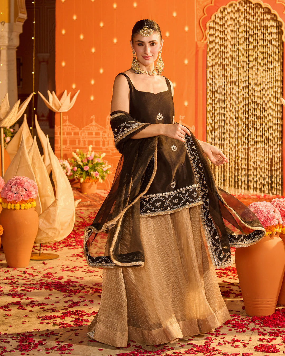 Diyara Black Embroidered Chanderi Garara Set