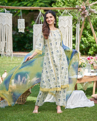 Dityaa Mint Printed Cotton Suit Set