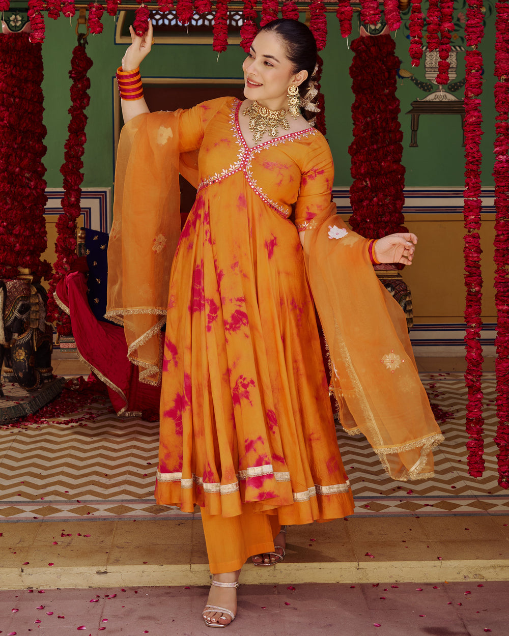 Sapna Orange Pink Tie Dye Muslin Suit Set