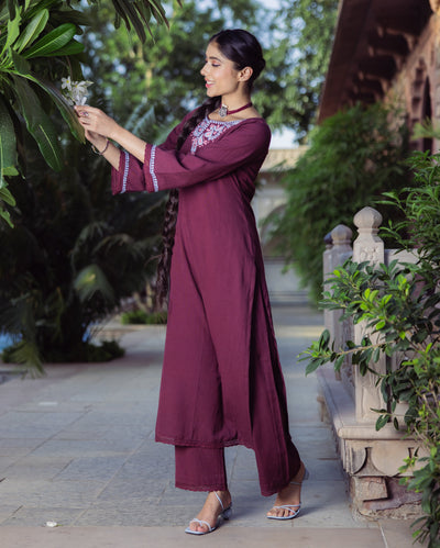 Chic Brown Embroidered Flex Kurta Set