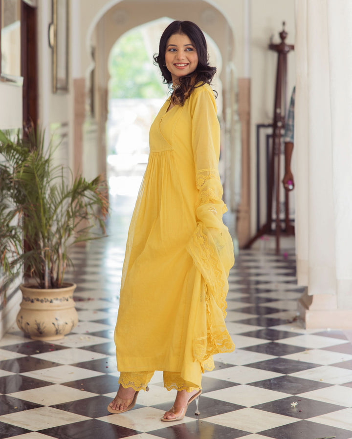 Sakshi Yellow Embroidered Chanderi Suit Set