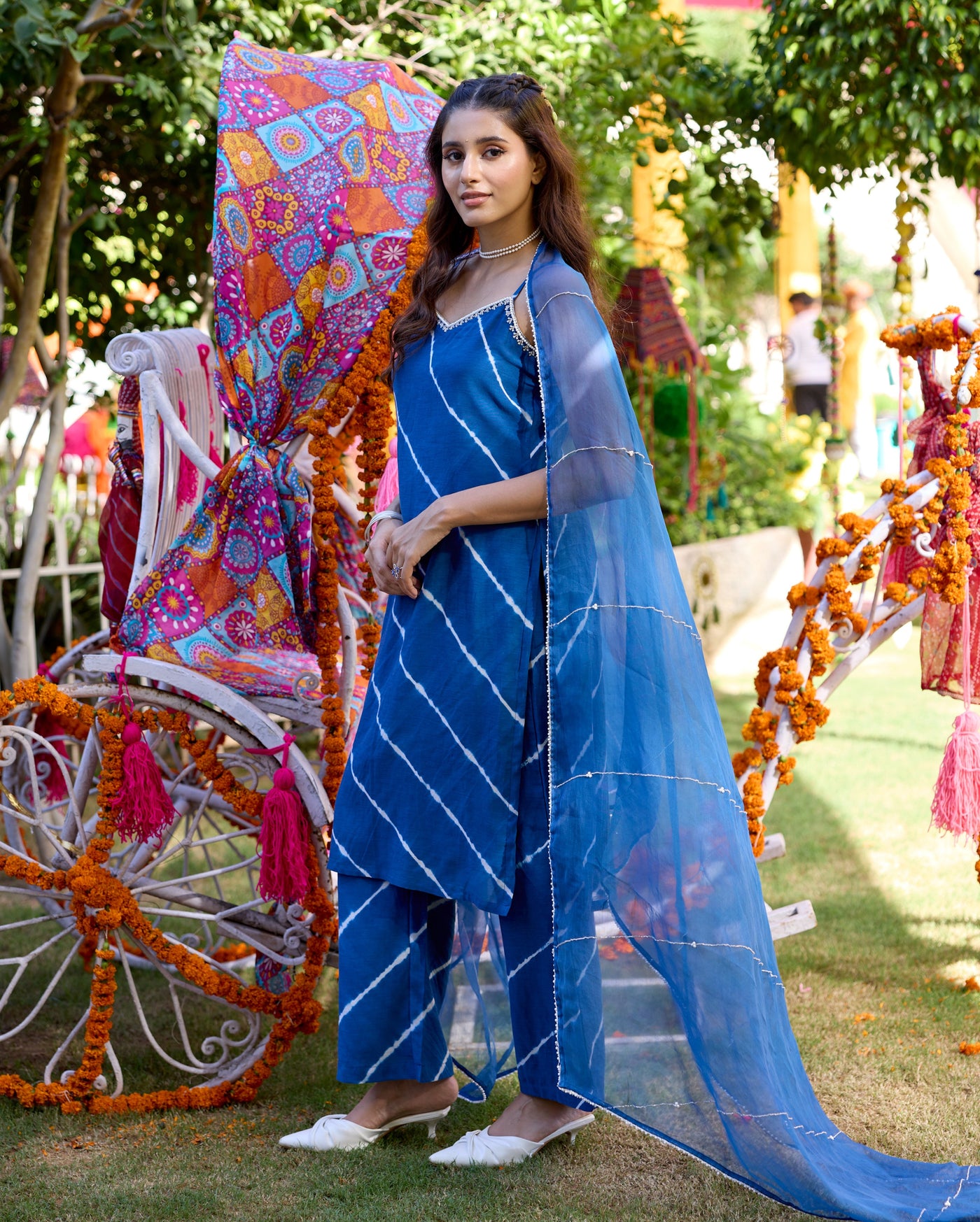 Sneh Blue Leheriya Cotton Suit Set
