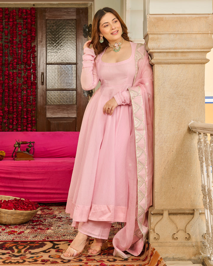 Magnolia Light Pink Solid Chanderi Suit Set