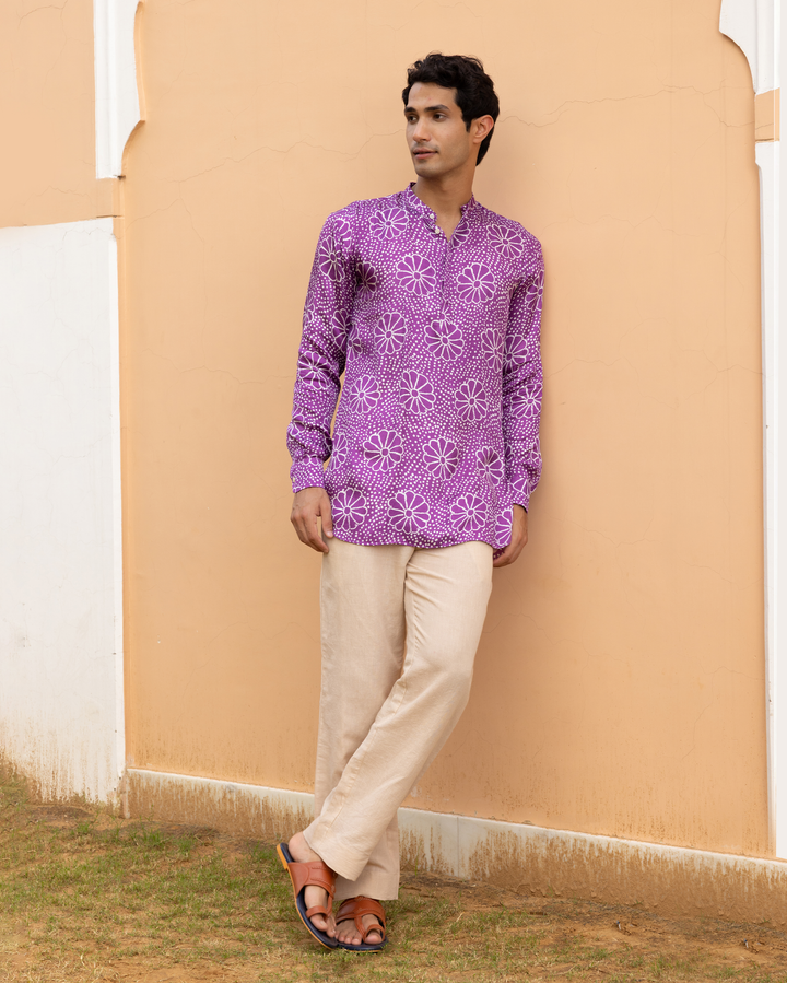 Anvay Purple Bandhani Satin Kurta