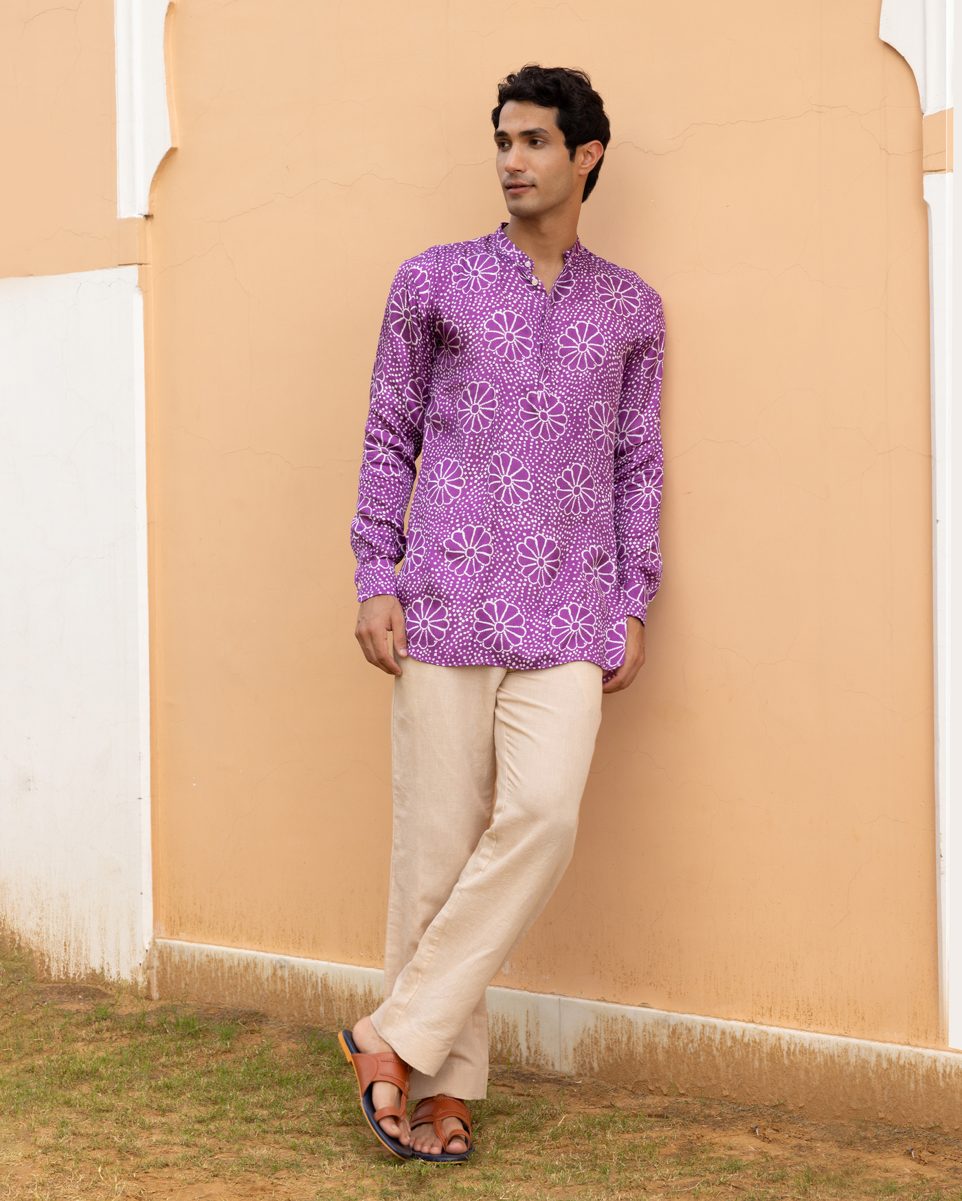 Anvay Purple Bandhani Satin Kurta