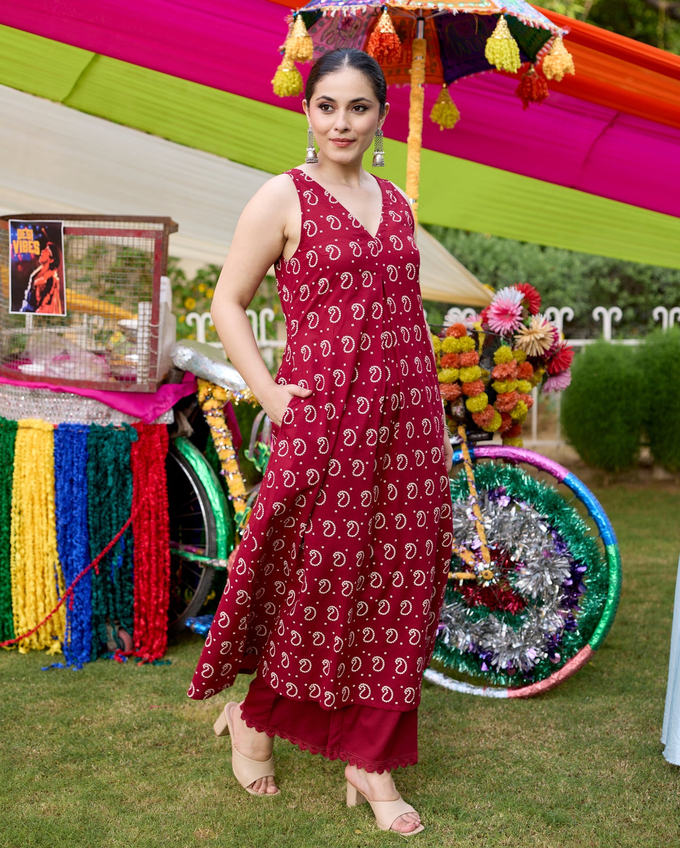 Gulaal Maroon Bandhani Cotton Kurta Set