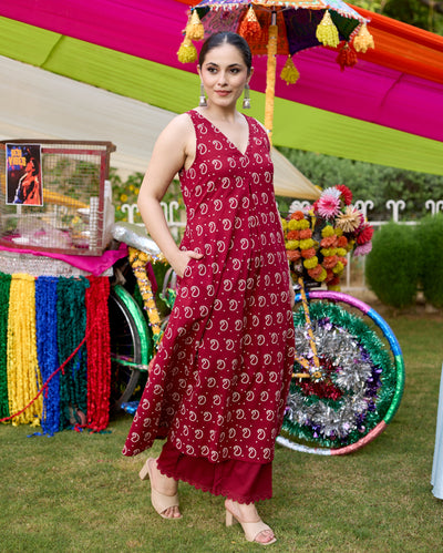 Gulaal Maroon Bandhani Cotton Kurta Set