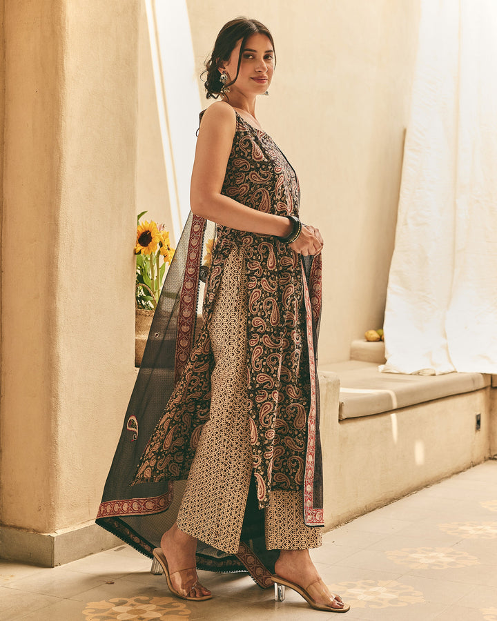 Ivana Black Cotton Printed Suit Set
