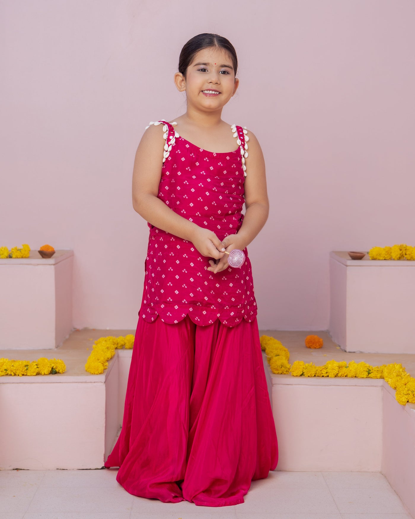 Anvi Pink Bandhani Silk Coord Set