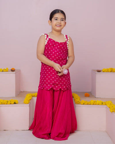 Anvi Pink Bandhani Silk Coord Set