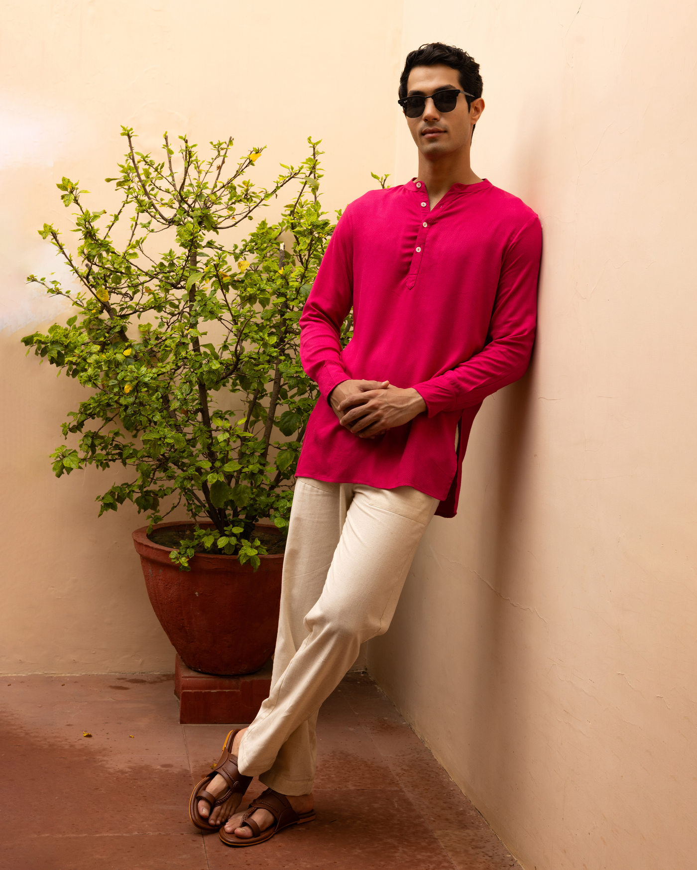 Bhargav Pink Solid Dobby Kurta